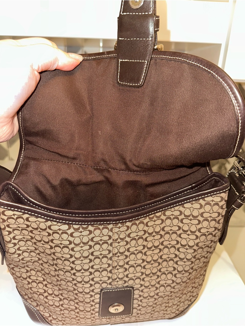 Vintage Y2K Coach Soho Signature Flap Bag in Brown Canvas/Leather - Picture 7 of 10